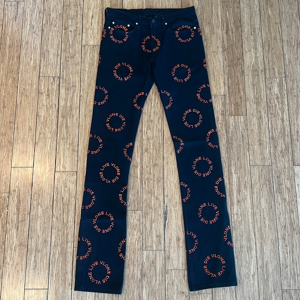 VLONE Orange Rhinestone Black Denim Pants. Brand New. 100% Authentic.